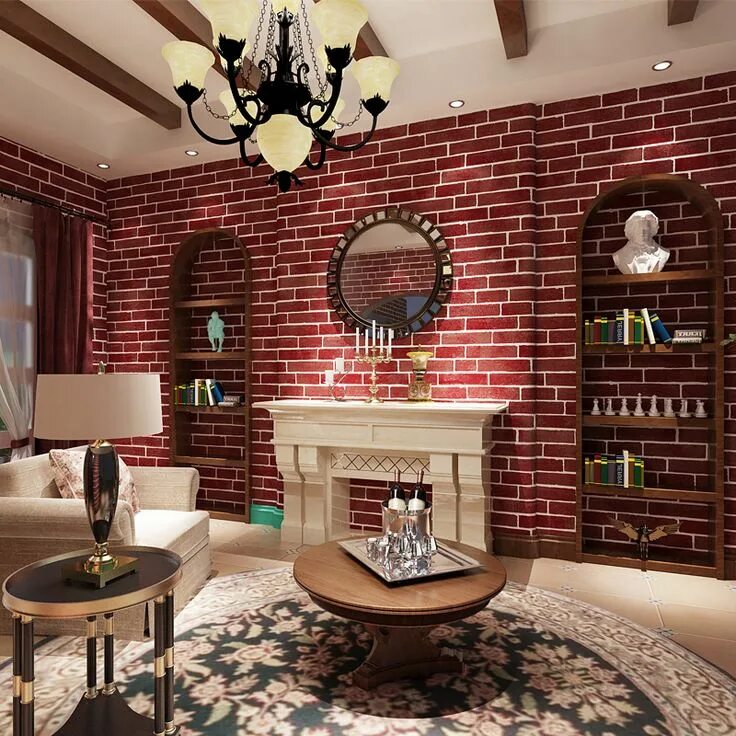 Красно белый кирпич в интерьере Vintage 3D Brick Wall Paper Roll Grey Non Woven Wallpaper Home Decor Retro Stone
