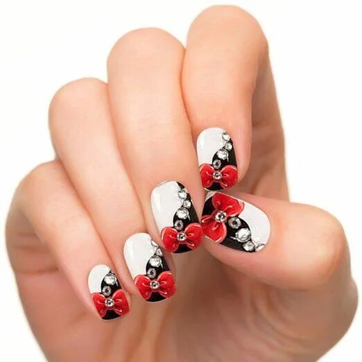 Красно черно белый маникюр simple-life-nailart-makeup-sets-diy-3d-design-false-nails-12pcs-set-acrylic-fren