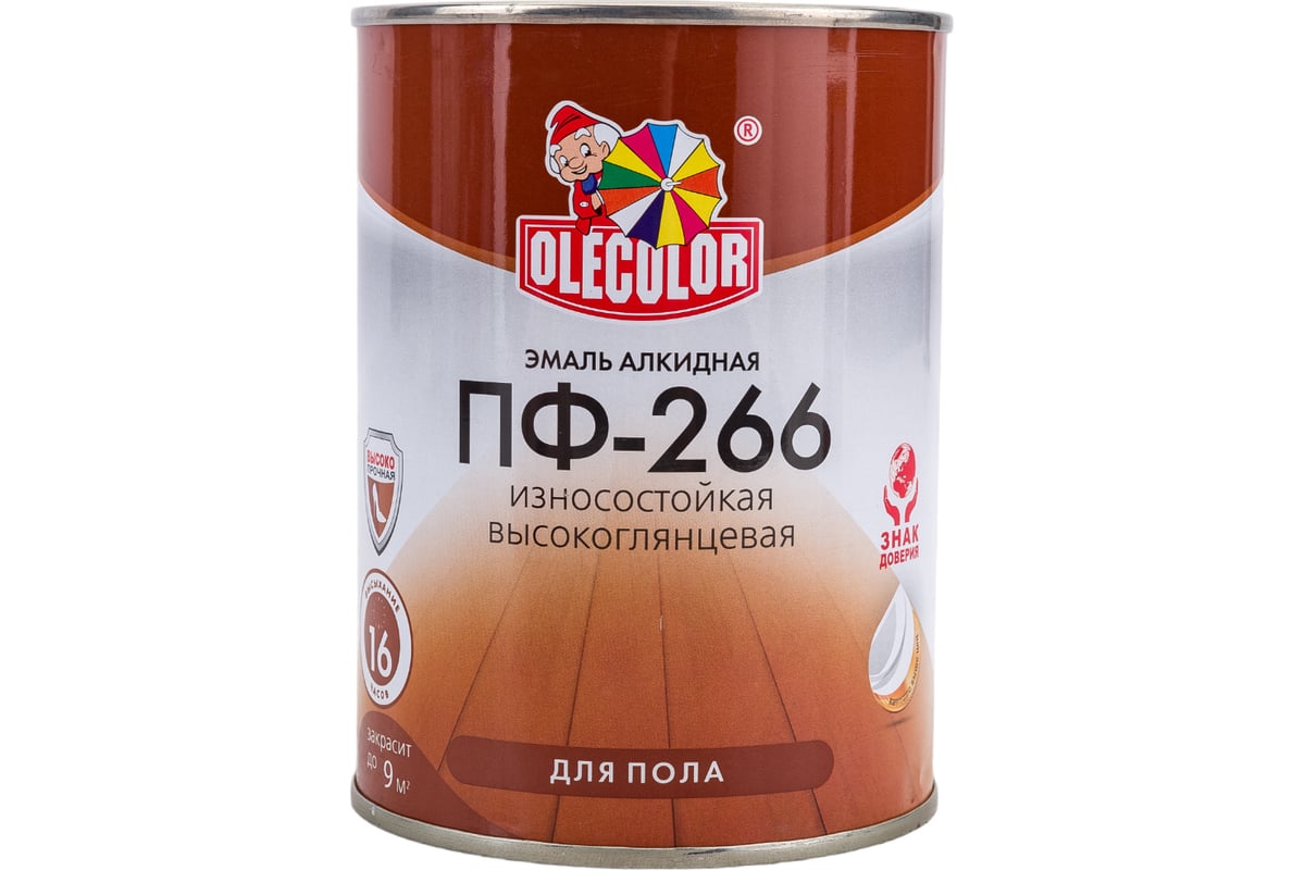 Красно коричневая краска для пола фото Эмаль для пола OLECOLOR ПФ-266 красно-коричневый, 0.9 кг 4300000272 - выгодная ц
