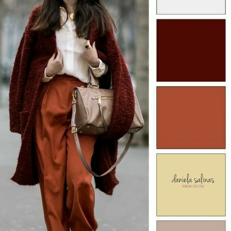 Красно коричневый цвет сочетание в одежде Abbinamenti con colori caldi. Disegna il tuo stile Daniela Salinas Styl. Autumn 