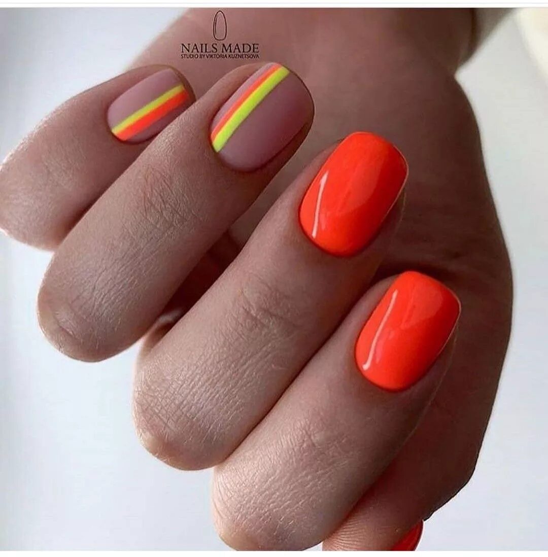 Красно оранжевый маникюр на короткие Pin su Unha Unghie idee, Unghie, Unghie gel