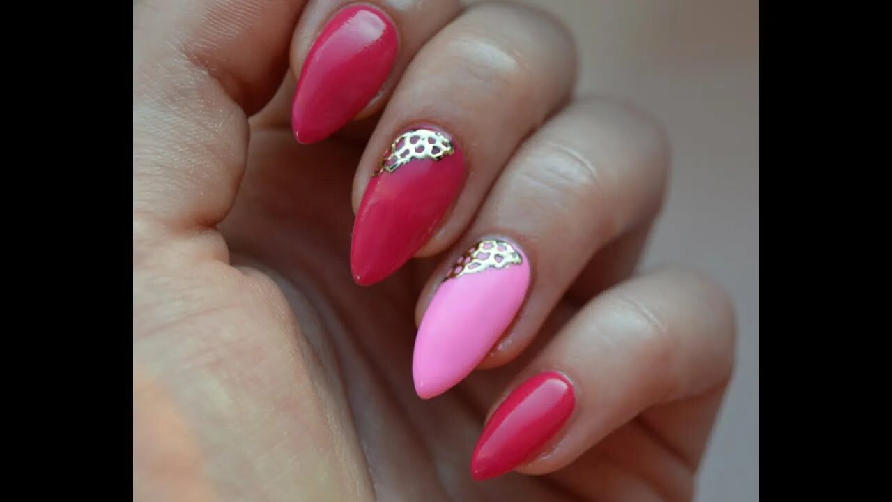 Красно розовый маникюр BIŻU NAILS **Malinowy róż i doll pink - manicure hybrydowy + folia transferowa -