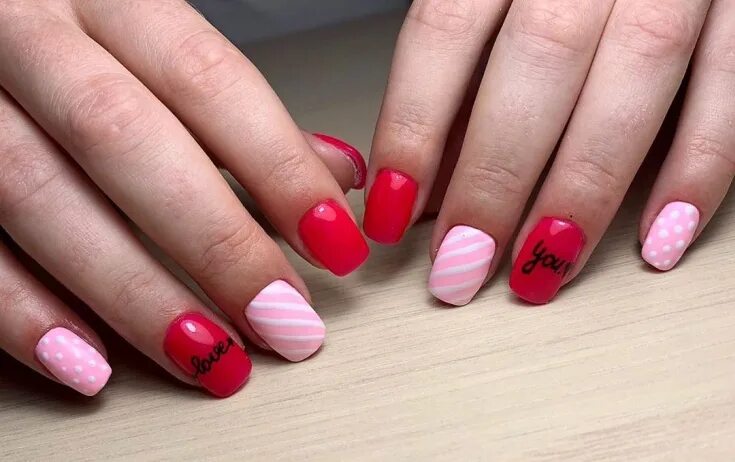 Красно розовый маникюр Manicure red with pink