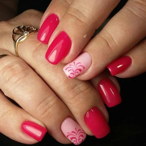 Красно розовый маникюр Красно розовый маникюр фото Strazi-Nail.ru