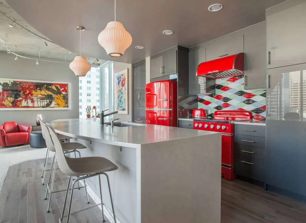 Красно серый интерьер кухни 25 Mid-Century Style Kitchen Ideas (Photo Gallery) - Home Awakening