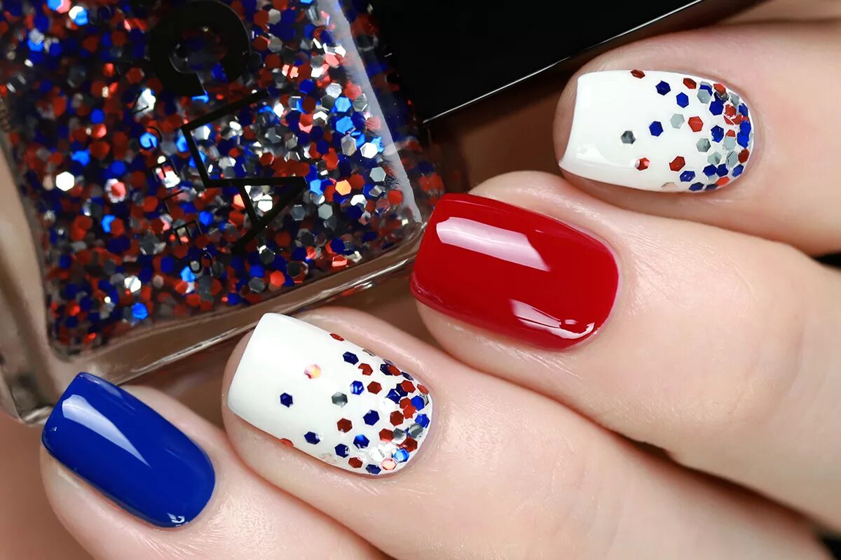 Красно сине белый маникюр Лак для ногтей NCLA United States of Glitter купить за 900 руб. в Москве, цены в