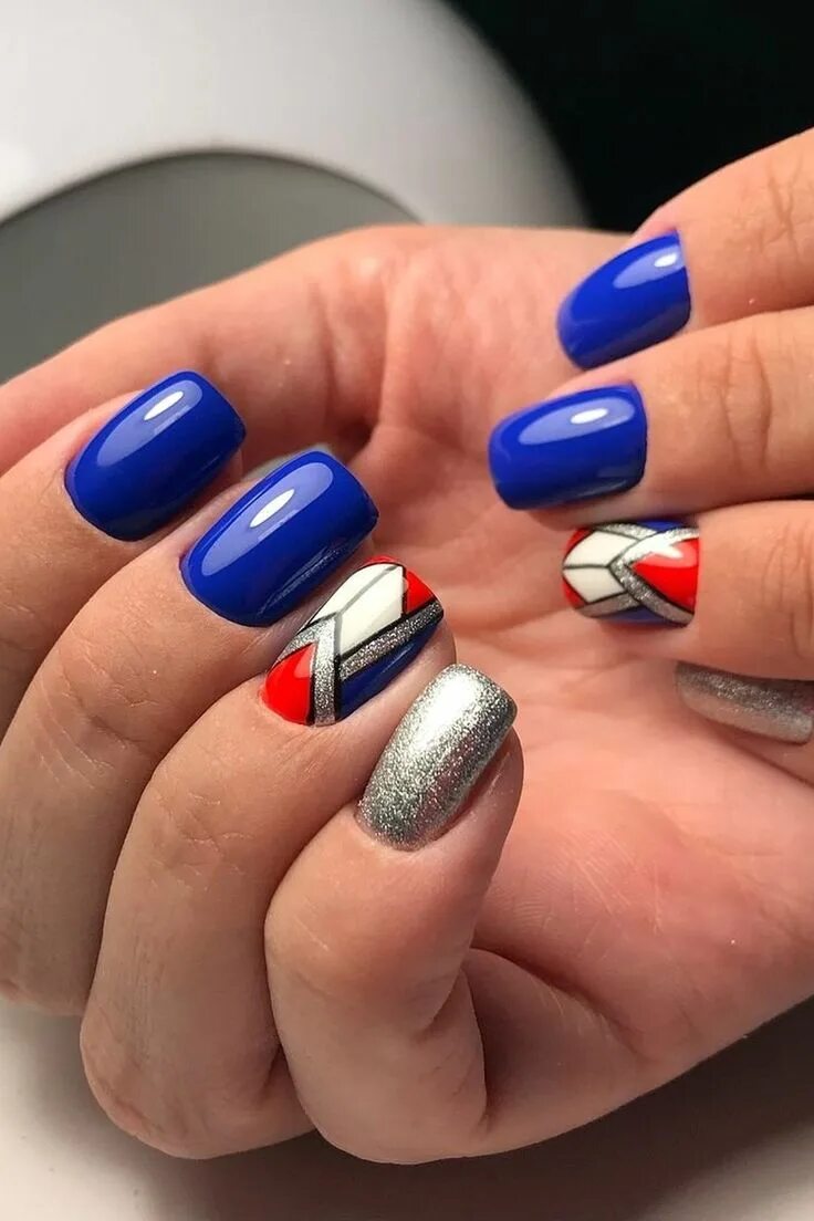 Красно сине белый маникюр #blue #manicure #nails #nailart #sky #gelnails #ocean #nail #naildesign #gelpoli