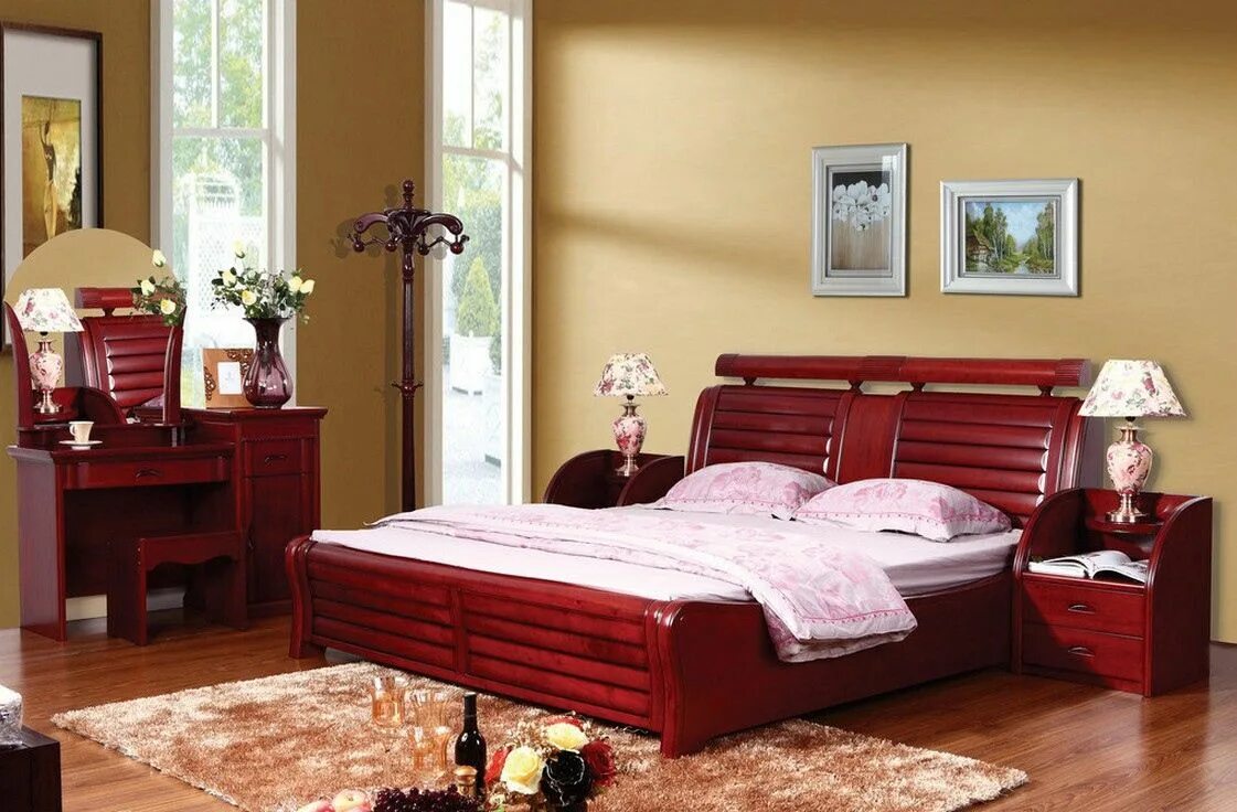 Красное дерево сочетание цветов в интерьере Modern solid Wood Bedroom Furniture - Interior Design Bedroom Color Scheme. Cont