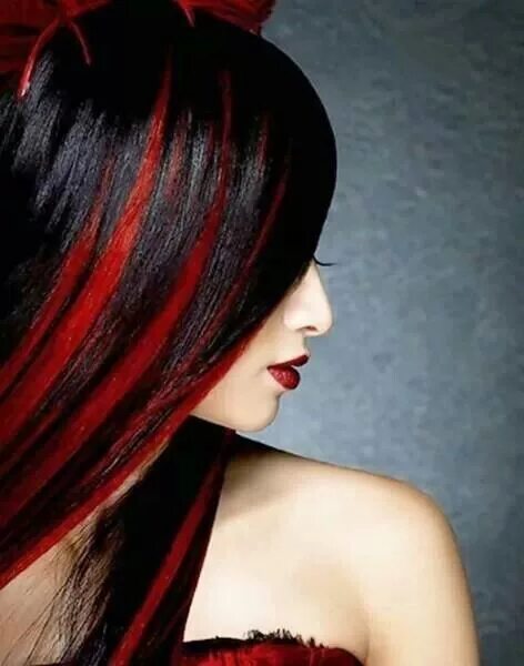 Красное мелирование на темные волосы фото Red and Black Hair Highlights