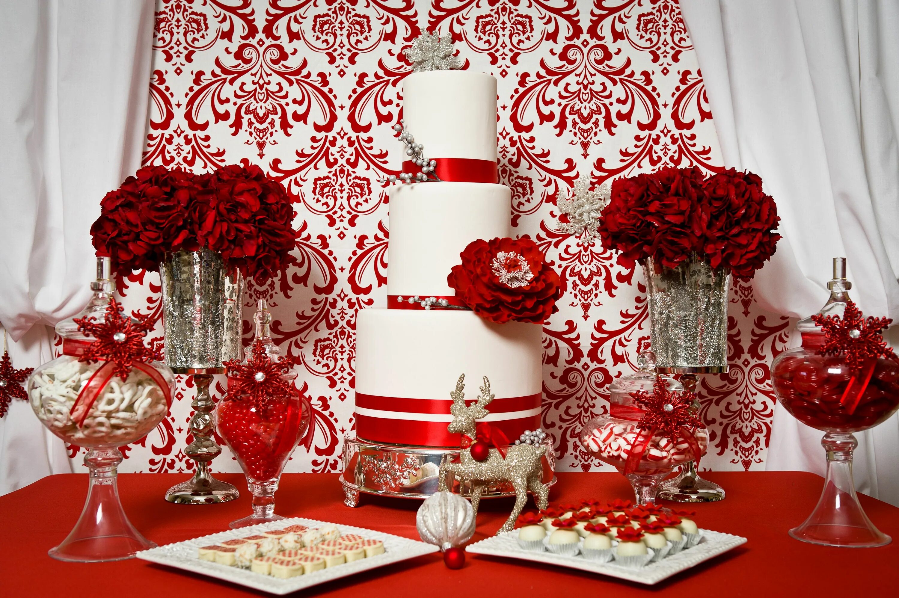 Красное оформление фото Holiday Dessert Table Feature Red and white weddings, Red wedding, Wedding