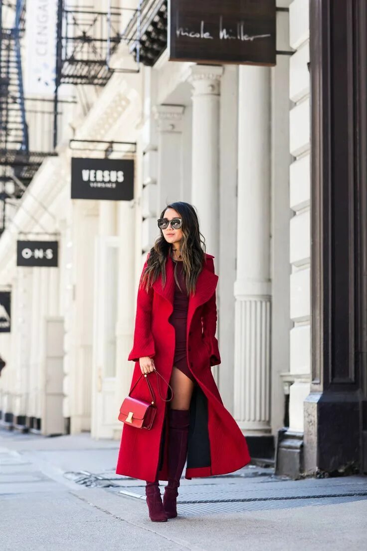 Красное пальто сочетание Shades of Wine :: Red long coat & Burgundy boots - Wendy's Lookbook Red long coa