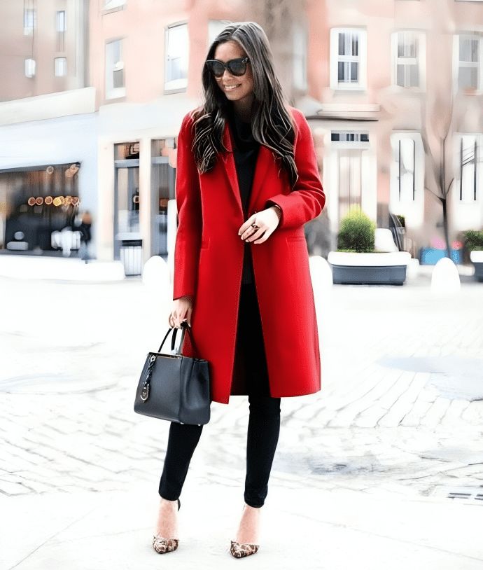 Красное пальто сочетание Diane Women's Premium Red Wool Coat Single Breasted Design - 2XL