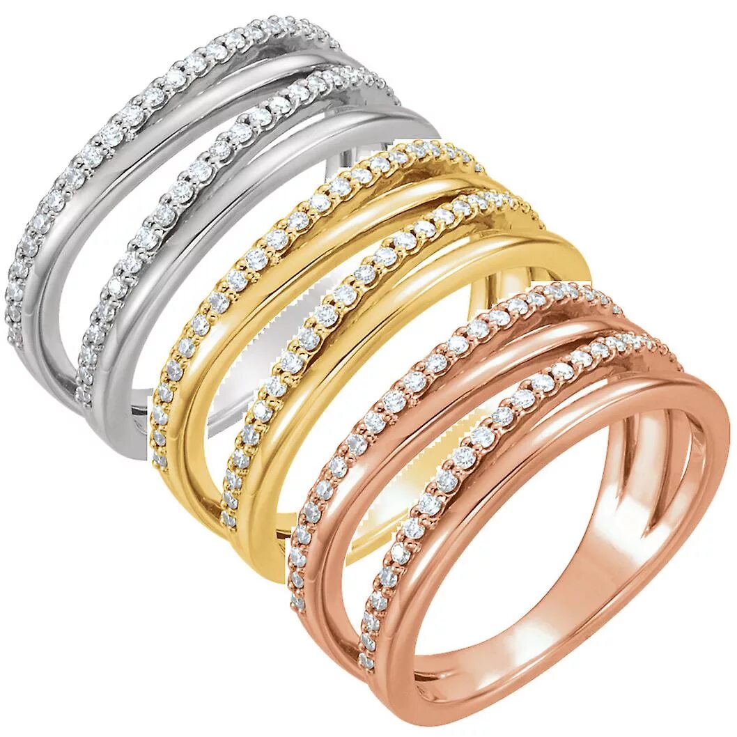 Красное желтое золото фото 1/4ct Diamond Multirow Ring Available in 14k White, Yellow or Rose Gold Fruugo I