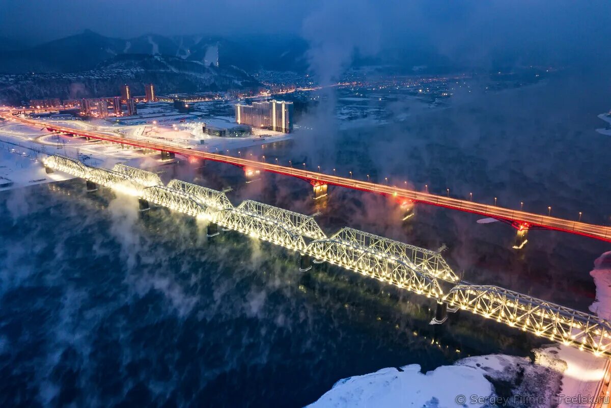 Красноярск мост через енисей фото Железнодорожный мост через Енисей Красноярск с высоты Дзен