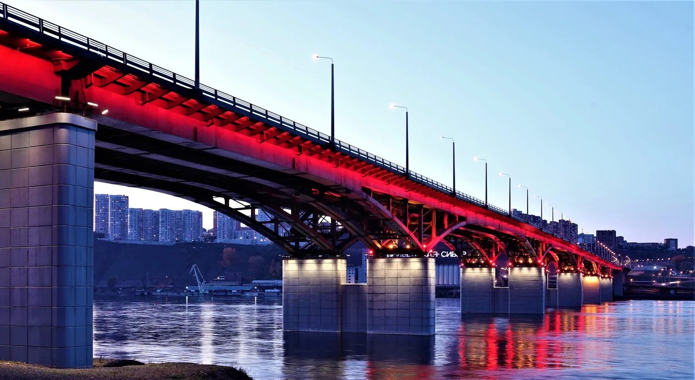 Красноярск мост через енисей фото Николаевский мост .Красноярск / мост,река,вечер