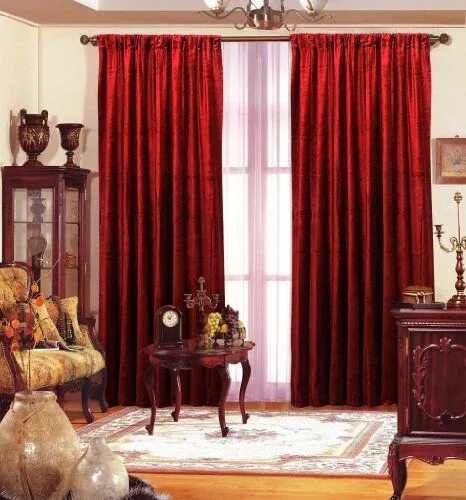 Красные бархатные шторы в интерьере Benzara Velvet Drape Each Panel, 55" L x 84" H, Red Drapes curtains, Elegant cur