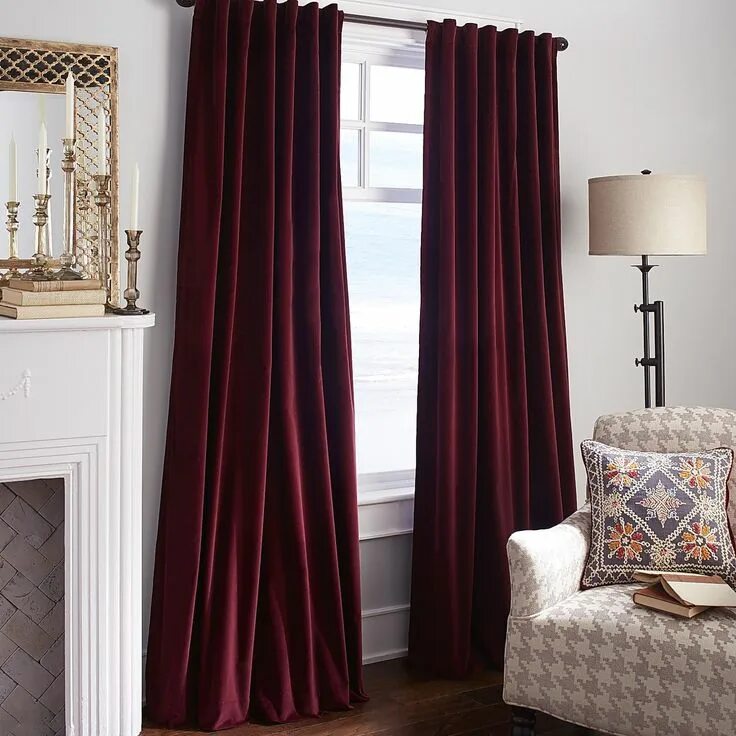 Красные бархатные шторы в интерьере Sheridan Velvet Curtain - Wine Red curtains living room, Velvet curtains, Curtai