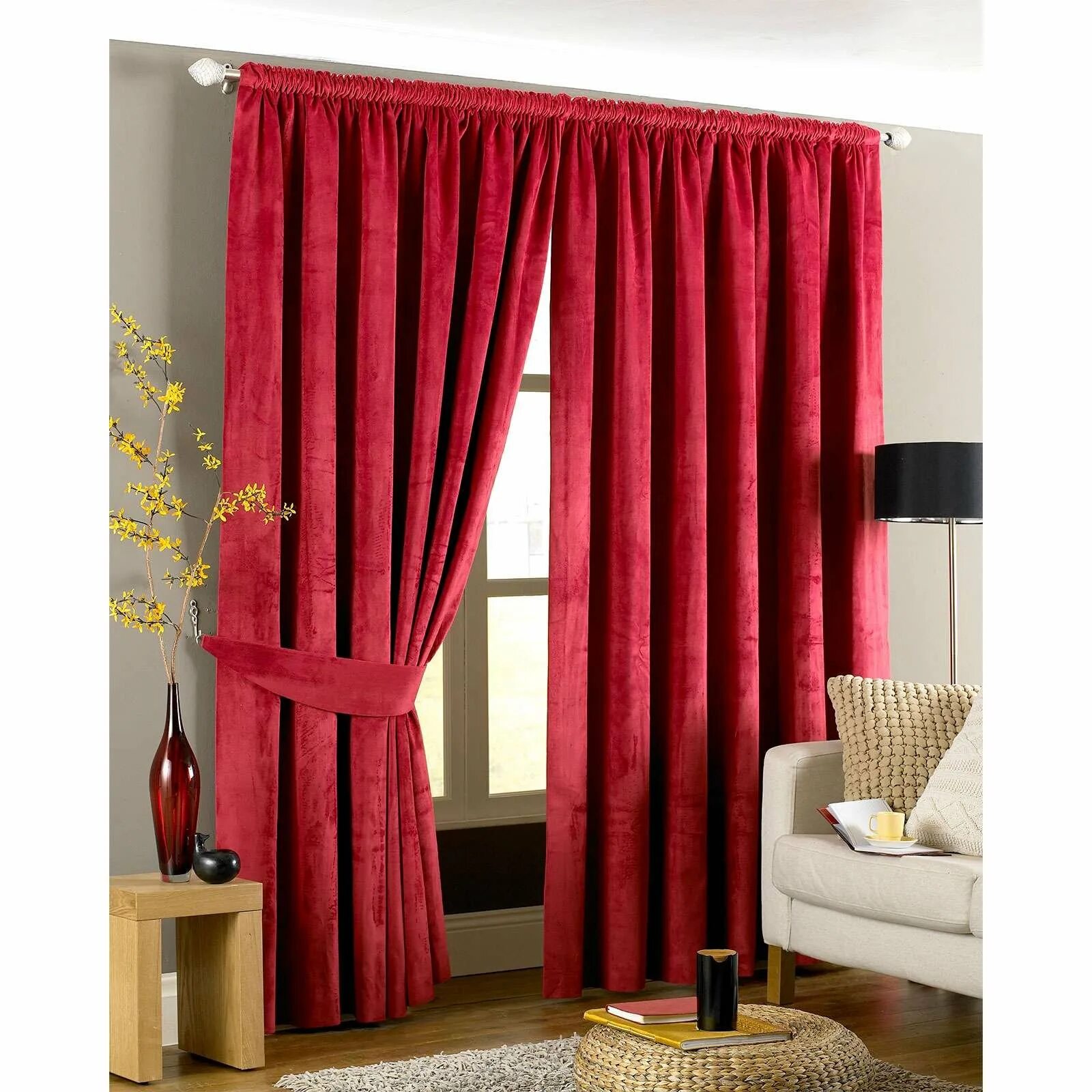 Красные бархатные шторы в интерьере Velvet curtains - 79 photo