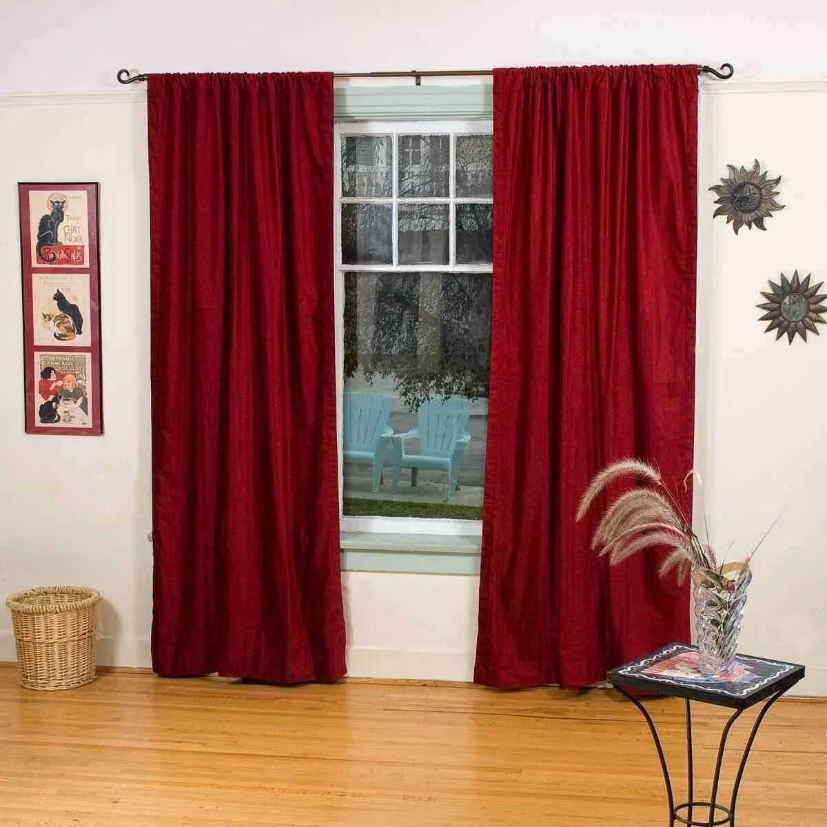 Красные бархатные шторы в интерьере Burgundy Rod Pocket Velvet Curtain / Drape / Panel - Piece - - 18541425 Drapes c