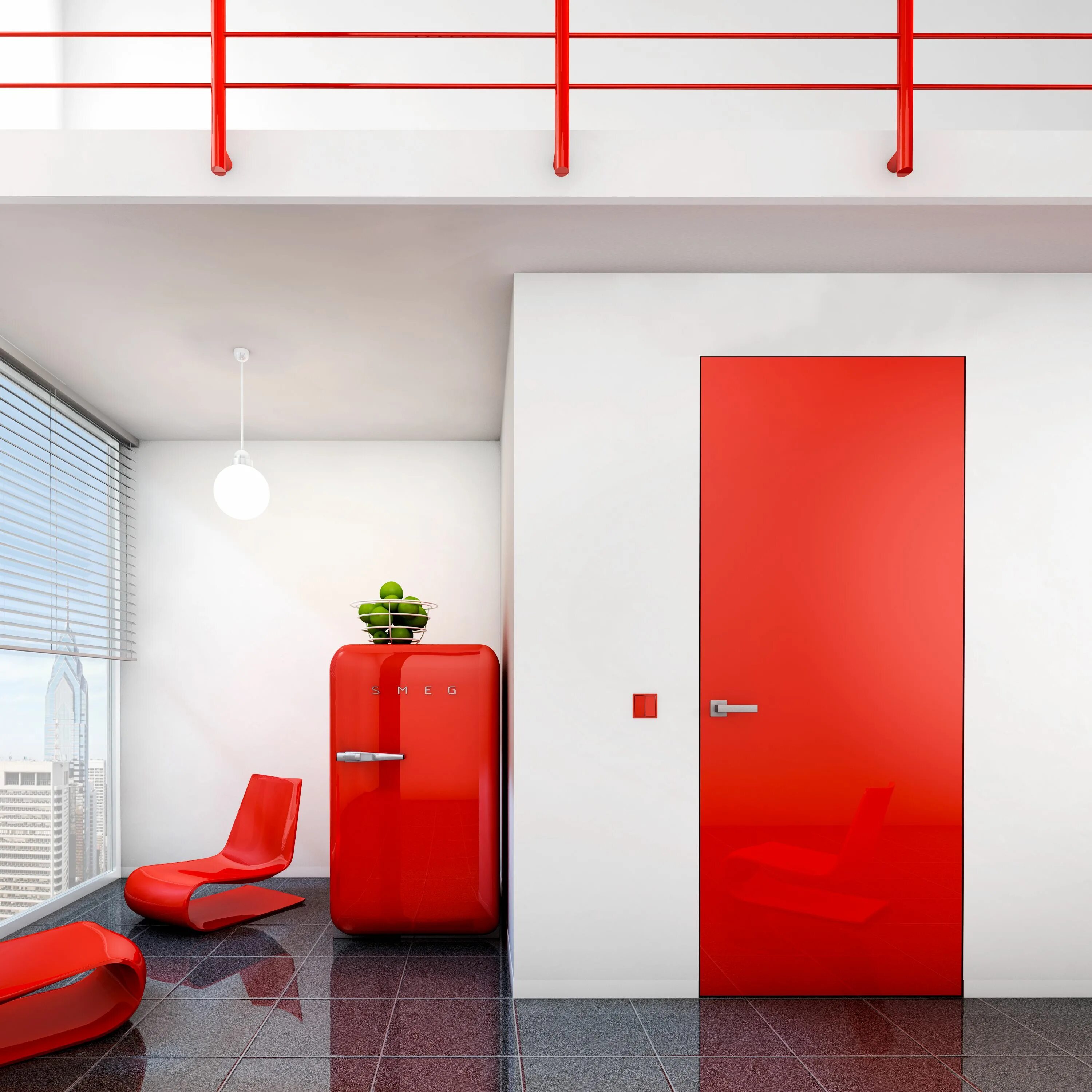 Красные двери в интерьере Designtür in rot mit Hochglanzoberfläche und verdeckter Zarge