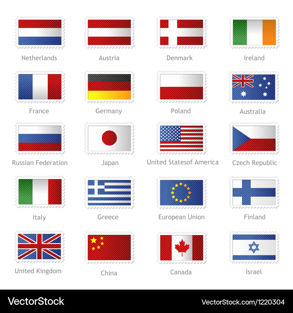 Красные флаги стран мира фото World flags as stamps Royalty Free Vector Image