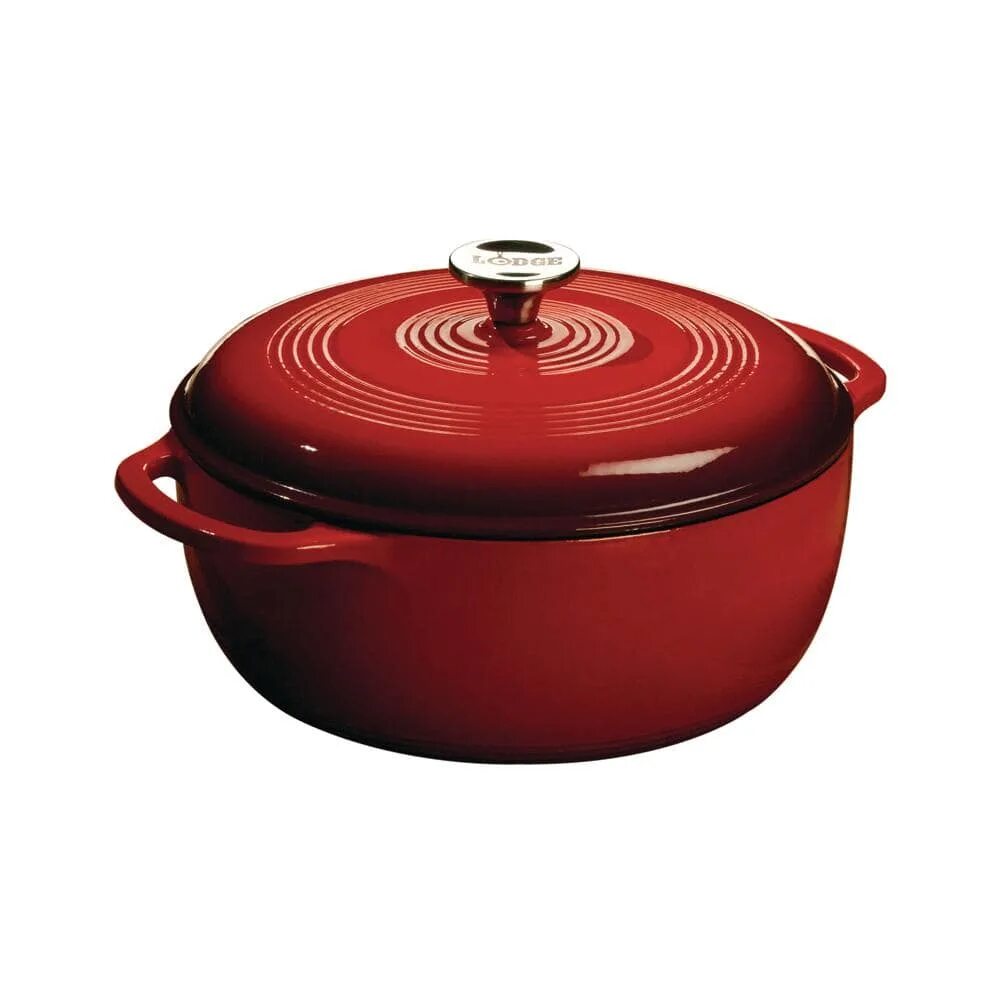 Красные кастрюли фото Lodge Enamelware 6 qt. Round Cast Iron Dutch Oven in Red with Lid EC6D43