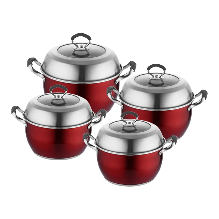 Красные кастрюли фото 8 Stuks Roestvrij Stalen Pot Soep Pot Set Kookpot Kookgerei Set Met Siliconen Ha