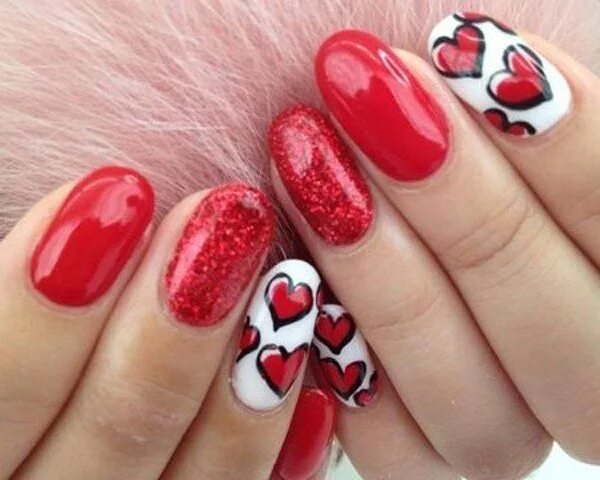 Красные ногти маникюр с сердечками 50 Valentine's Day Nail Art Ideas Art and Design Unghie gel, Unghie, Decorazioni