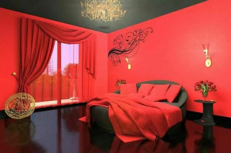 Красные обои для стен в интерьере Pin by Parin Mirani on In Bed, With Love Red bedroom walls, Black walls bedroom,
