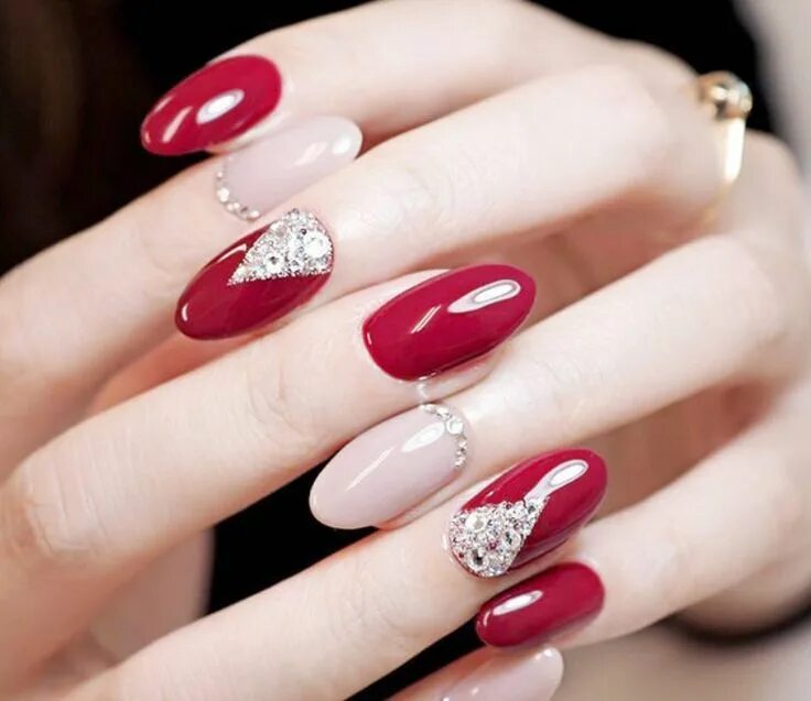 Красные овальные ногти дизайн фото KISS imPRESS No Glue Mani Press On Nails, Color, 'Try Gray', Gray, Short Size, S