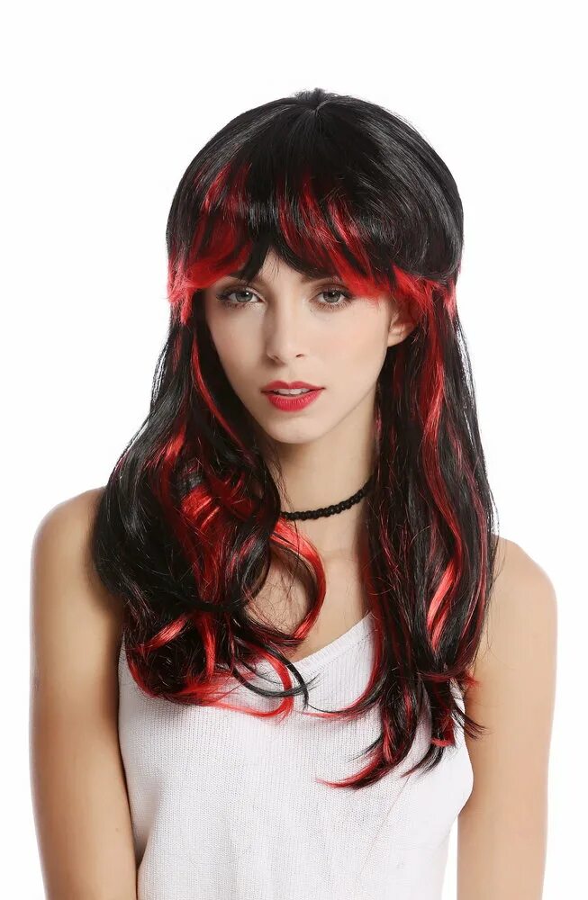 Красные пряди фото Kleding en accessoires Dark Fantasy Black Red Fringe Wig Witch Vampire Halloween