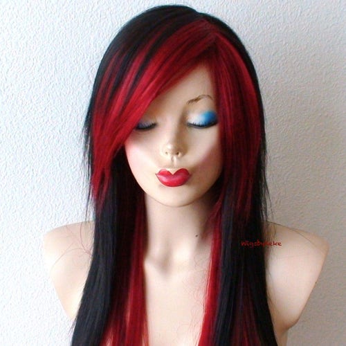 Красные пряди фото Premium COSPLAY Anime Halloween Costume Theatrical Wig by Etsy