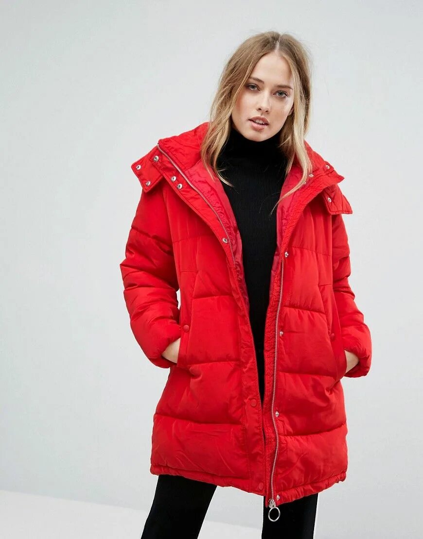 Красные пуховики фото Warehouse - Langer, wattierter Oversize-Mantel - Rot Jetzt bestellen unter: http