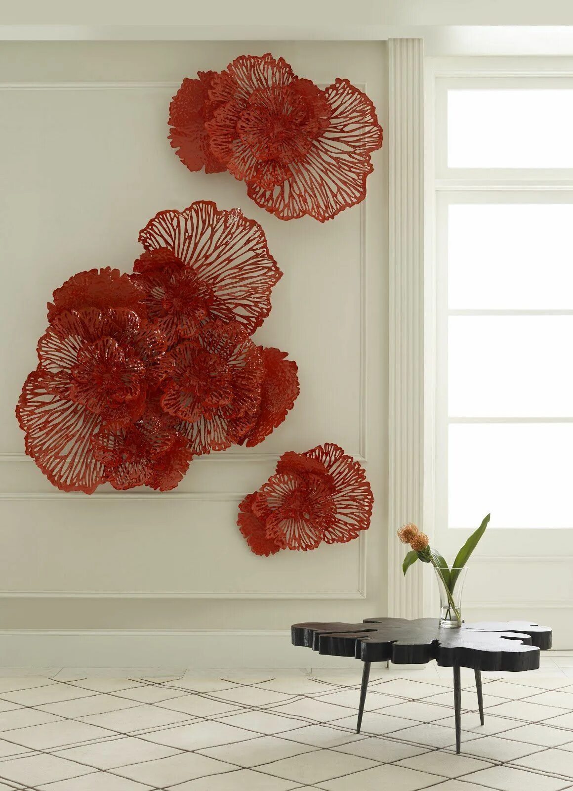 Красный декор на стену Coral Metal Flower Wall Art, Large Metal flower wall art, Flower wall, Flower wa