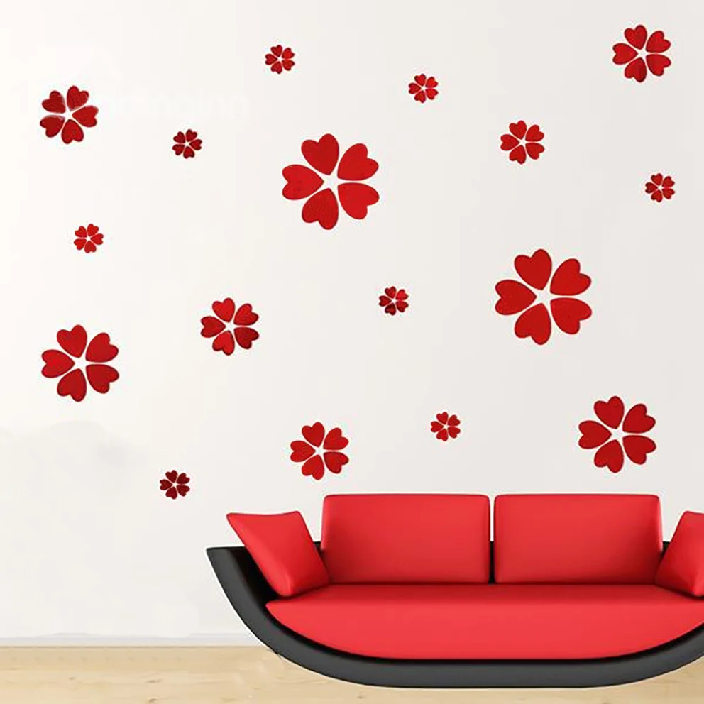 Красный декор на стену 3d Flower Wall Stickers Decoration,Acrylic 3d Wall Sticker - Buy Acrylic 3d Wall