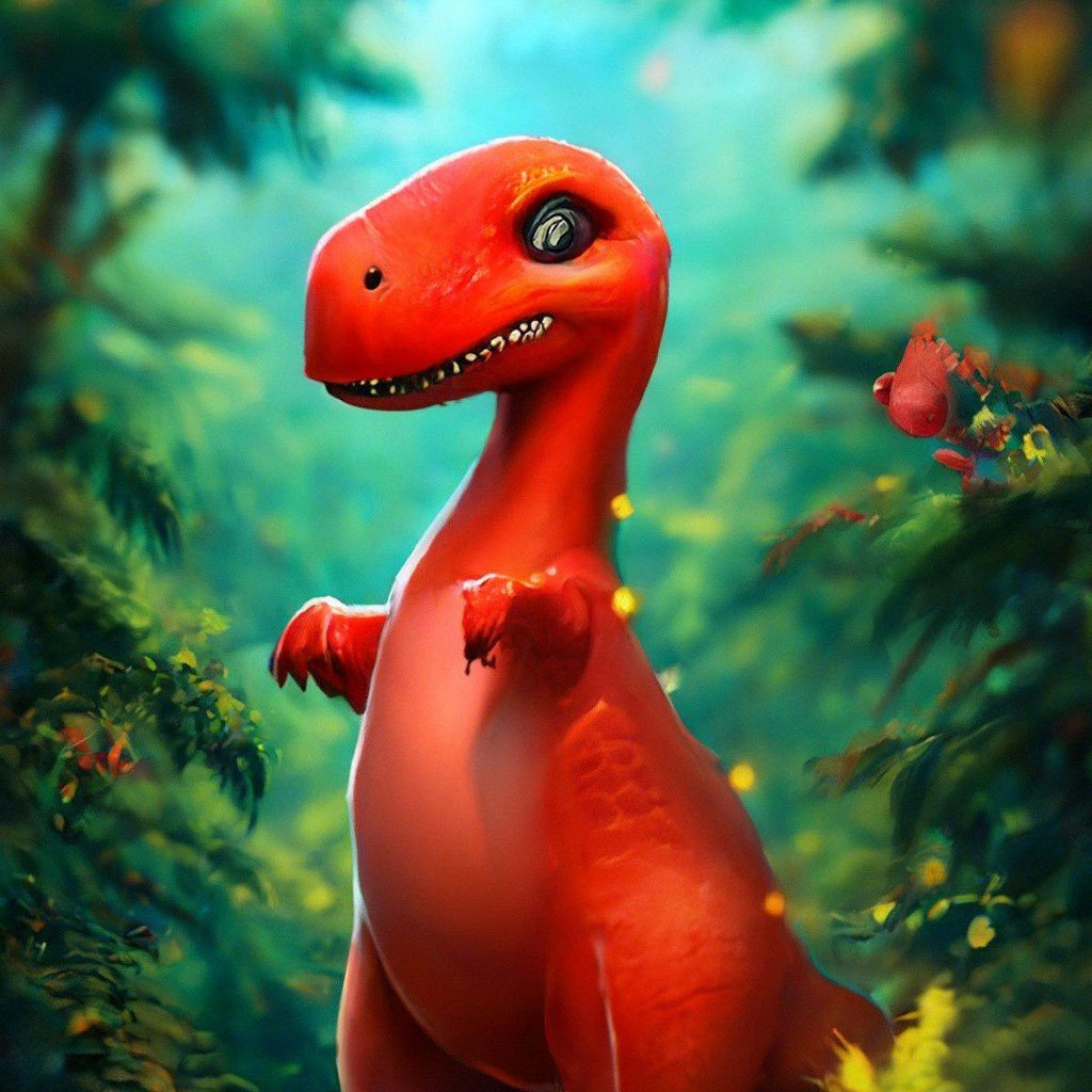 Красный динозавр фото "Little funny dinosaur red 3D image ." - image created in Shedevrum