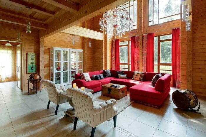 Красный дом интерьер bright interior of a wooden house Дом, Деревянные дома, Интерьер