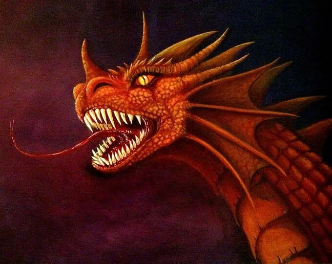 Красный дракон фото Dragon Art - Red Dragon - Fierce Dragon - Father's Day Gift Idea - Original Art 