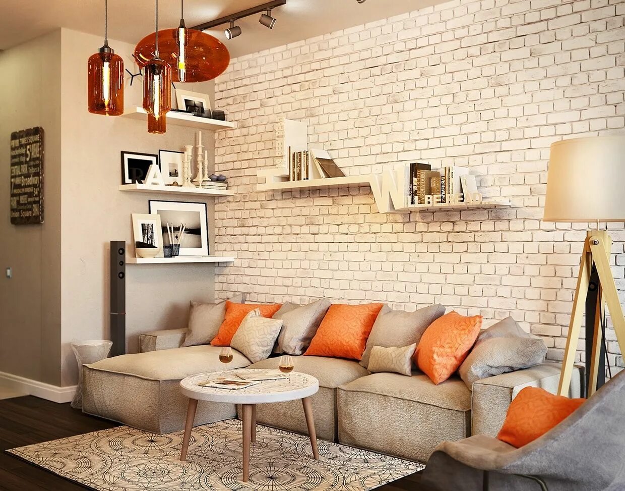 Красный и белый кирпич в интерьере white-brick Brick wall living room, White brick wall living room, Apartment deco