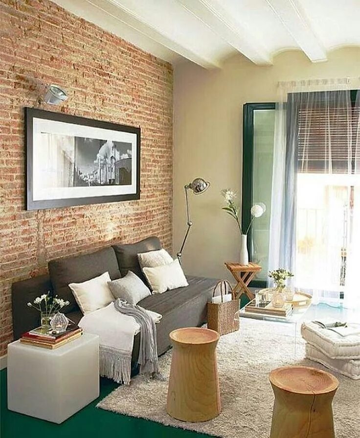 Красный и белый кирпич в интерьере Regram Encontrando_ideias!! ❤ Brick wall living room, Brick decor, Living room i