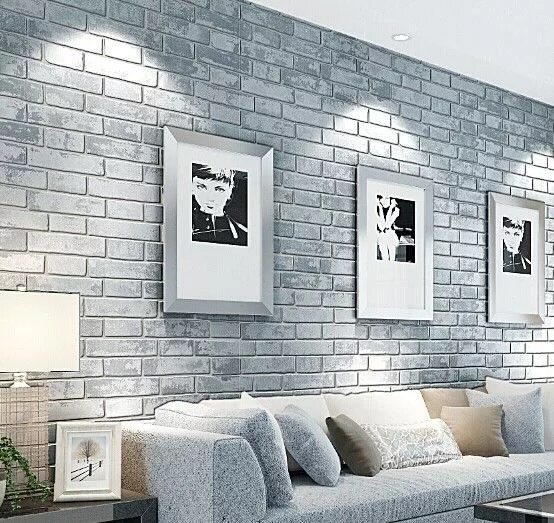 Красный и белый кирпич в интерьере Gray 3D Brick Wall Paper papel de parede para sala brick print fabric Wooden acc