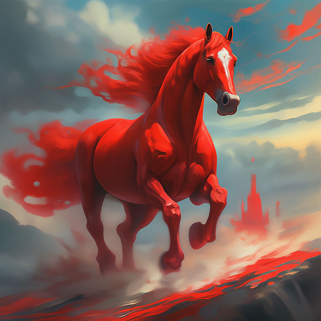 Красный конь фото "The red horse." - image created in Shedevrum