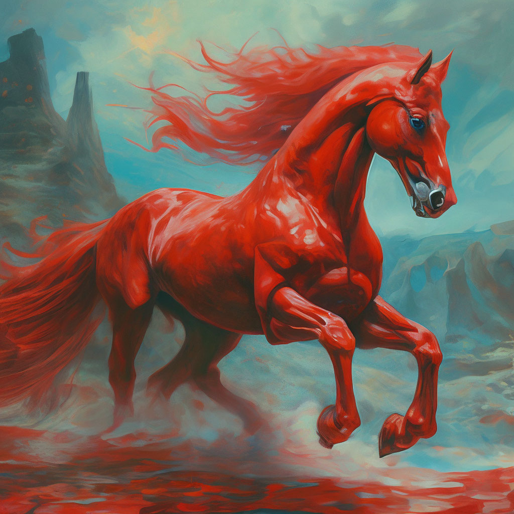 Красный конь фото "The red horse" - image created in Shedevrum