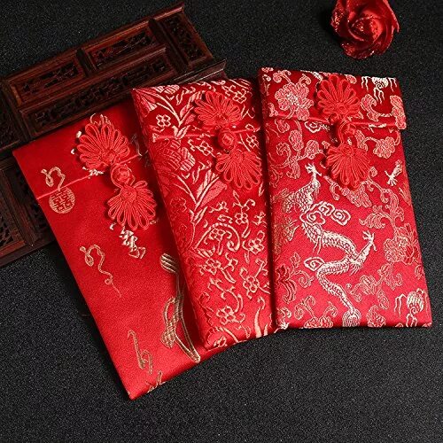 Красный конверт фото Corciosy шелковый красный конверты, 4pcs китайский hongbao карточки конверты под