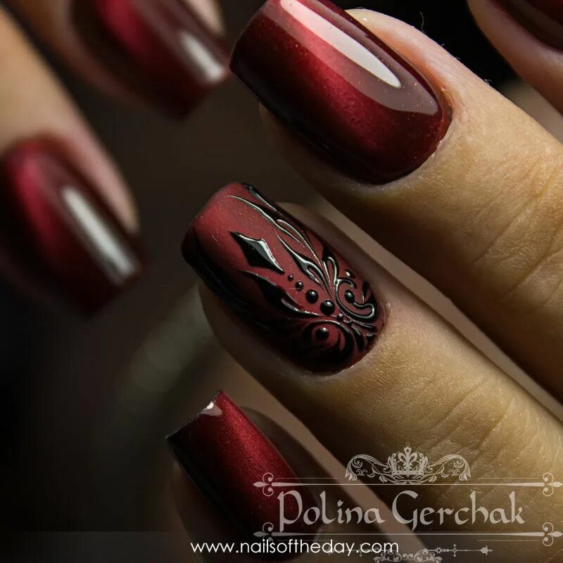 Красный кошачий глаз маникюр Manicure acrylic #14631 Современные ногти, Красные ногти, Маникюр