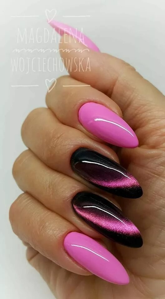 Красный кошачий глаз маникюр миндаль Modne Paznokcie: 19 Super Inspiracji na Idealny Manicure Cat eye nails, Nail des