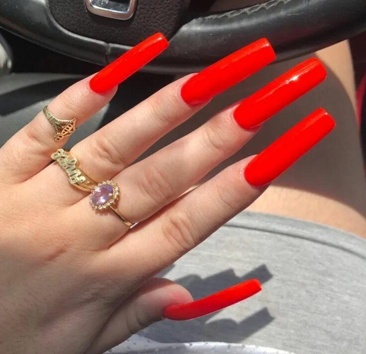 Красный квадратный маникюр на длинные ногти Pin on Nail nail Red acrylic nails, Long square acrylic nails, Long red nails