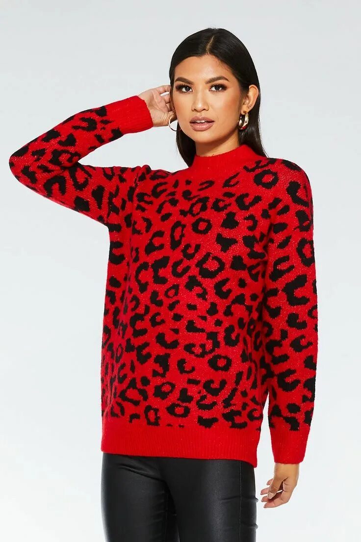 Красный леопард фото Quiz Red and Black Knit Leopard Print Jumper Printed jumpers, Leopard print, Bla