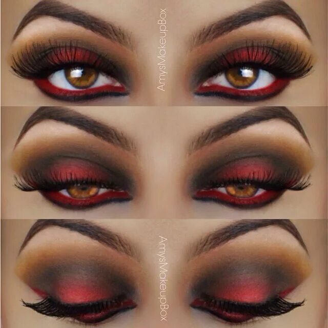 Красный макияж для карих глаз Red and black bold eyeshadow Red eye makeup, Red and black eye makeup, Eye makeu