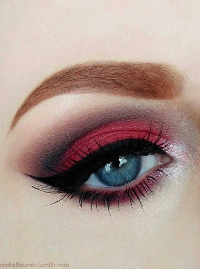 Красный макияж для серых глаз Red and black eyeshadow Trucco occhi azzurri, Idee per il trucco, Trucco occhi